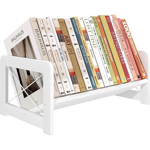 ELITEROO Mini Bookshelf for Desk, Desktop Bookcase, Single Cookbook Shelf, Tabletop Book Storage Rack, Tiny Book Organizer for Book Display & Storage, White