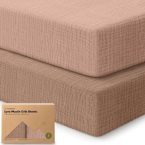 KeaBabies 2-Pack Muslin Crib Sheets for Boy, Girl, 52x28 Fitted (Greige)