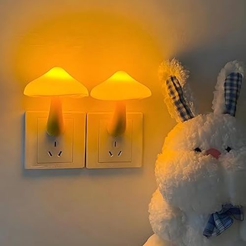 Night Lights Plug into Wall - 2-Pack Sensor LED Mushroom Light, Cute Energy Saving Mushroom Lamp for Kids Adults Living Room Bedroom Kitchen, Bathroom Toilet, Stairs, Hallway Corridor, Warm Yellow