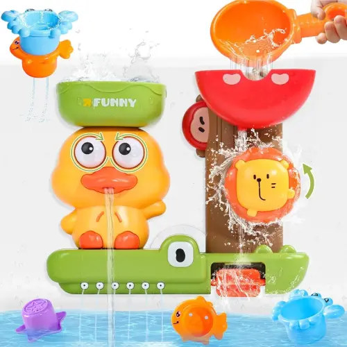 Baby Bath Toys for Kids Ages 1-3 Interactive Toddler Bath Toys Duck Sensory Bathtub Water Shower Toys with 3 Stacking Cups for 12+ Months Boys Girls Birthday Gifts