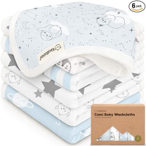 6-Pack Cotton Baby Washcloths for Newborn - Organic Cotton Muslin Soft Wash Cloths for Babies,Infant,Kids,Toddler Towels for Boy,Girl,Super Absorbent Face Cloths,Scratch-free Baby Rags (Constellation)