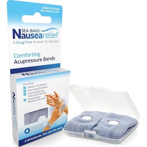 Sea-Band Anti-Nausea Motion Sickness Bracelets, 1 Pair, Gray | Seasick bands, acupressure wristband for motion & morning sickness, reusable and washable, HSA/FSA approved