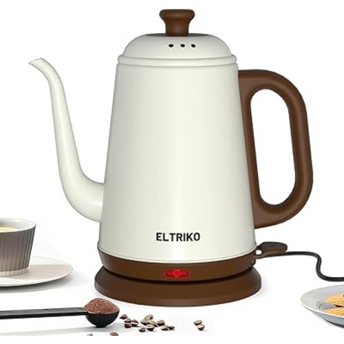 Gooseneck Electric Kettle, 1L Water Boiler, Pour Over Coffee & Tea, 1000W Fast Heating, Stainless Steel, Auto Shut-Off & Boil-Dry Protection, BPA-Free (White)