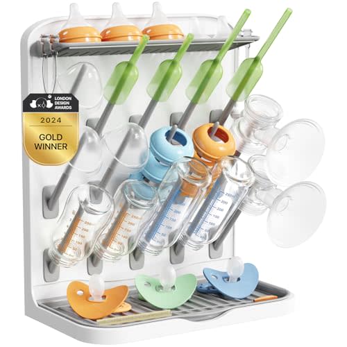 Lifewit Large Baby Bottle Drying Rack 15 Hooks, Newborn Essentials Must Haves, Bottle Storage Organizer for Countertop, Cabinet, Rack Dryer Holder for Pacifiers, Pump Parts, Baby Stuff