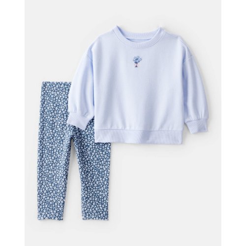 Baby Girl  2-Piece Floral French Terry Sweatshirt & Pant Set - Blue | Carter's