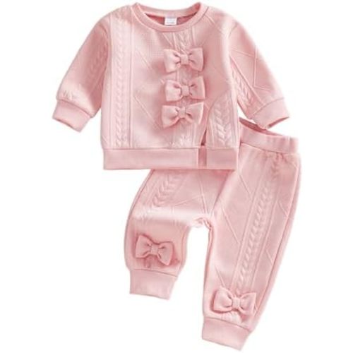 Toddler Baby Girl Outfits Long Sleeve Solid Sweatsuit Pants 2 Piece Clothes Fall Winter Infant Sweater Set 3M-5T