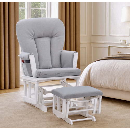 Suite Bebe Contempo Wooden Nursery Rocking Chair with Ottoman, Baby Nursing Glider Rocker, White/Dove Gray