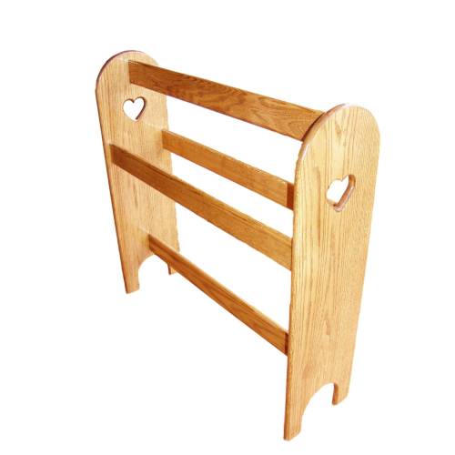 Solid Oak Amish Quilt Rack: Standing Blanket Hanger with Heart Cutouts