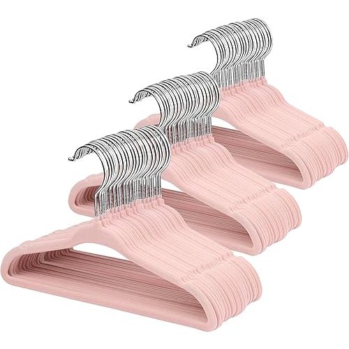 ManGotree 11" Baby Velvet Hangers, Non-Slip Kids Coat Hangers with 360° Swivel Hook, Ultra-Thin Felt Children's Hanger for Infant & Toddler Clothes, 66 Pack (Light Pink)