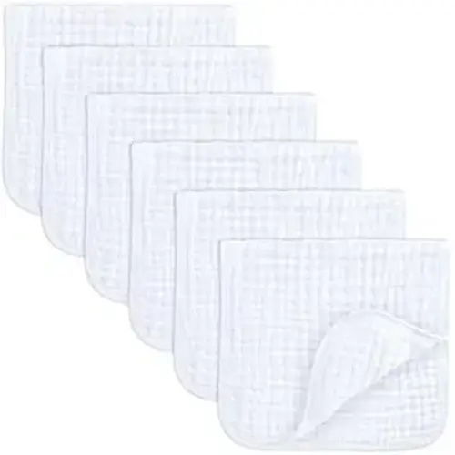Comfy Cubs Muslin Burp Cloths 20" x 10", Pack of 6 - Large, 6-Layer, Ultra Absorbent 100% Cotton for Baby Spit-Up, Drool, and Messes - Soft, Safe & Gentle Baby Burp Cloths Set for Boys & Girls - White