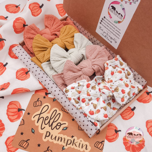 Halloween Pumpkin Headband Bow Bundle | Baby Autumnal Headbands & Bows | Newborn Bows | Pumpkin Bow | Baby Girl Gift Box | Toddler Headband