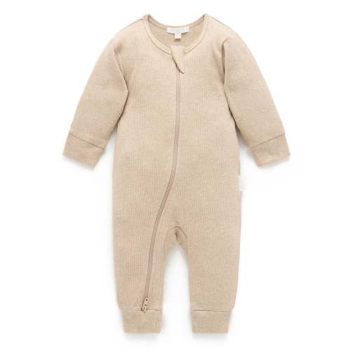 Brown Ribbed Zip Growsuit - Baby Growsuits - Purebaby - Purebaby