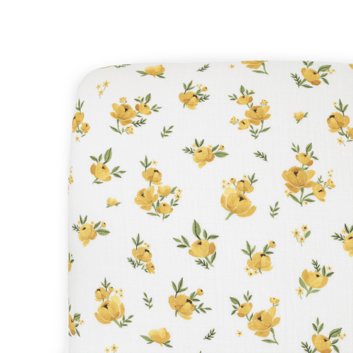 Organic Cotton Muslin Crib Sheet - Yellow Roses