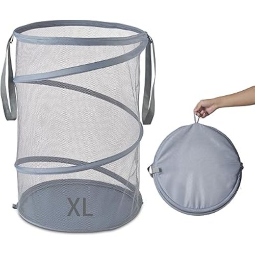 Seiritex Mesh Popup Laundry Hamper 115L Collapsible Laundry Basket Extra Large Capacity Foldable Clothing Storage Basket with Handles 26 H x 18 W x 18 L (Gray)