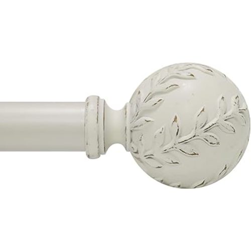 Curtain Rod for Windows 28 to 48 Inches: 1 Inch Heavy-Duty Adjustable Decorative Curtain Rod With Rustic Leaf Finials for Bedroom & Living Room.White