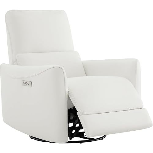 CHITA Power Recliner Chair Swivel Glider, FSC Certified Upholstered Faux Leather Living Room Nursery Reclining Sofa Chair with Lumbar Support, White