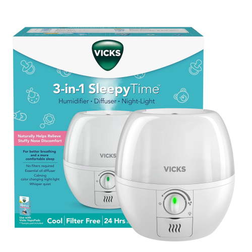 Free Shipping! Vicks Sleepy Time 3-in-1 Ultrasonic Humidifier with Nightlight, Diffuser, Cough Relief