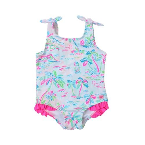 RuffleButts Girls UPF50+ Sun Protection Tie Shoulder/Cross Back One Piece Swimsuit