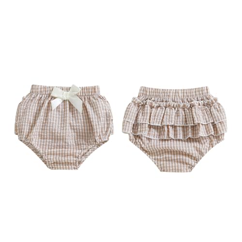 Newborn Infant Baby Girl Ruffle Diaper Covers Bloomers Striped Plaid Shorts Summer Outfits