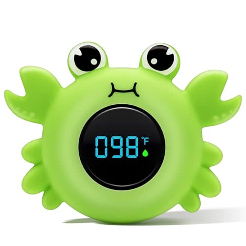 b&h Baby Bath Thermometer with LED Display, Newborn Water Temp Thermometer, Safety Water Sensor for Infants, Color-Coded Alerts, Tub Temperature Monitor, Cute Floating Bath Toy, Crab (Green)