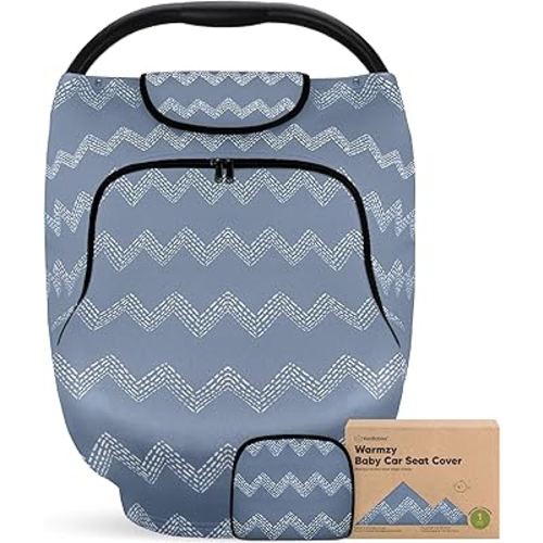 Baby Car Seat Cover for Boys, Girls - Breathable Infant Carseat Canopy for Winter, Rain, Universal Stretchy Fit Nursing Cover for Breastfeeding Newborns, Super Soft, Easy Access Zip Window (Indigo)