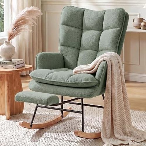 Double-Layer Nursery Rocking Chair, Glider Rocker Chair with Footrest