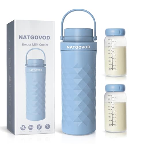 22oz Portable Breast Milk Cooler for Travel,24H Ice-Free Cooling Breastmilk Storage Bottles Container with 2pcs Baby Bottles for Breastmilk Storage,Baby Breastfeeding Essential, Blue