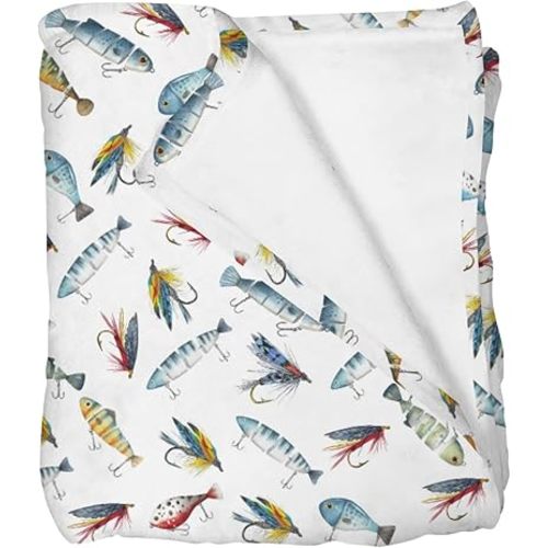 Watercolor Lures Flys Baby Blankets for Girl Boy Fishermen Lures Hooks Nursery Newborn Crib Receiving Swaddle Blanket Fishing Lovers Gift Toddler Bed Blanket Playmat 30x40inch