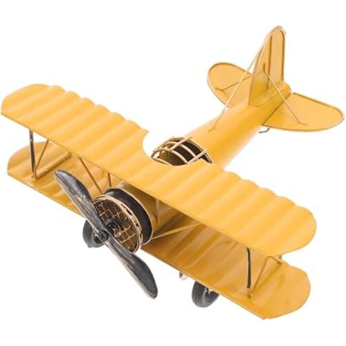 ibasenice Retro Aircraft Model Vintage Airplane Desk Decor Faux Leather Small Plane Ornament 8.34 Inch for Home Office Study Tabletop Decoration