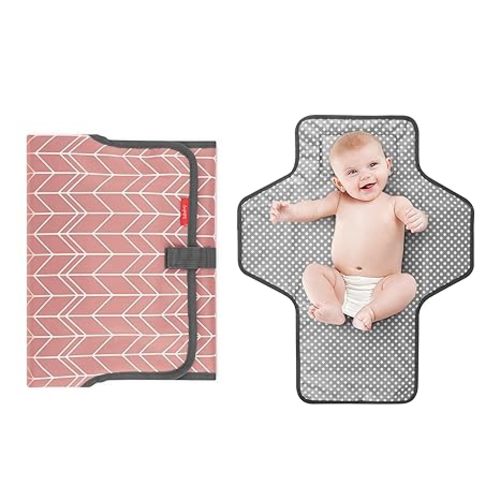 Portable Changing Pad for Baby, Waterproof Travel Changing Pads for Moms, Dads, with Built-in Pillow, Excellent Baby Shower, Registry Gifts