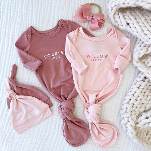 Personalized Bamboo Newborn Baby Knot Gown | Pretty in Pink - Block