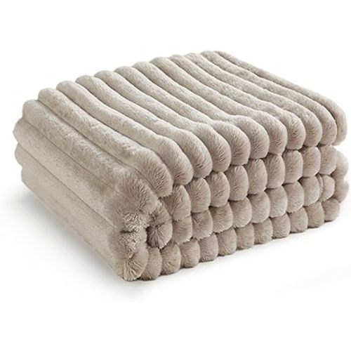 Bedsure Beige Throw Blanket for Couch - GentleSoft Cozy Soft Blankets for Women, Cute Small Fleece Throws for Girls, Linen, 50x60 Inches