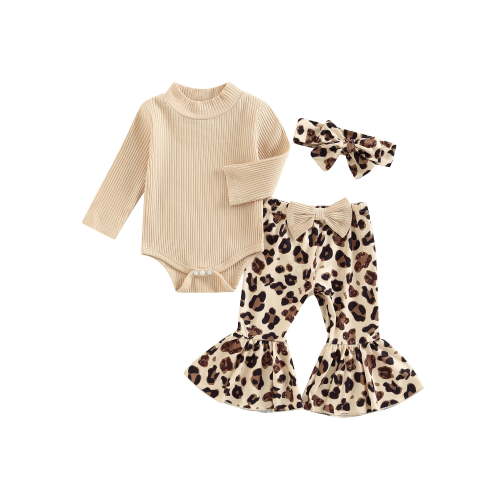 Lieserram Baby Girls Fall Spring Pants Clothes Set, 3 6 9 12 18 Months Long Sleeve Romper Jumpsuit+Flare Pants + Headband