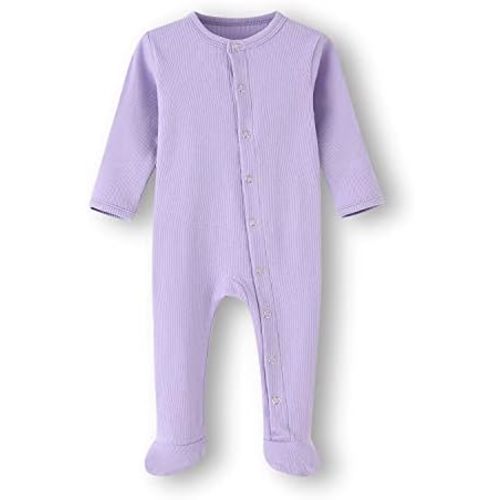 ACESTAR Newborn Baby Footed Pajamas with Mitten Cuffs - Cotton Snap-Up Baby Sleepers for Sleep and Play Footies 0-12 Months