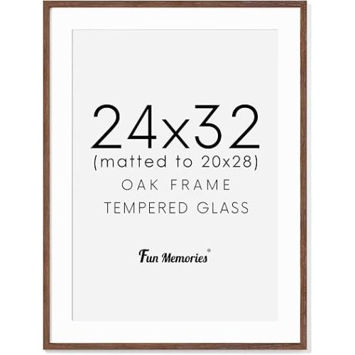 24x32 Picture Frame for Wall, Solid Oak Wood Frames with Tempered Glass