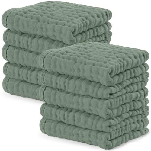 Comfy Cubs Muslin Baby Washcloths 10 Pack - Fern