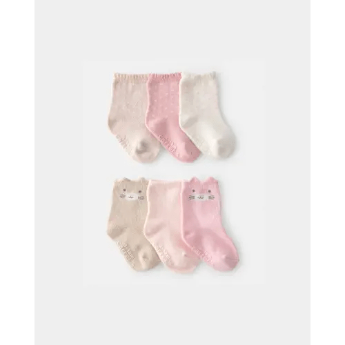 Baby Girl 6-Pack Cat Polka Dots Crew Socks | Carter's