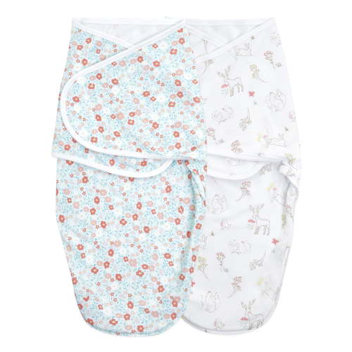 Aden + Anais™ Essentials Wrap Swaddles, Cotton, Fairy Tale Flowers, Girls, Newborn, 0-3 Mo, 2-Pack