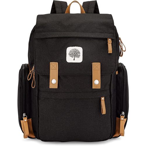 Parker Baby Co. Diaper Backpack - Large Diaper Bag with Insulated Pockets, Stroller Straps and Changing Pad -Birch Bag - Black