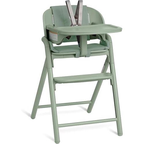 Evolur Step and Savor Convertible High Chair, Smooth-Sliding 5-Position Height (Tool-Free), Dishwasher-Safe Trays, Beech Wood High Chairs for Babies and Toddlers, Converts to Adult Stool-Sage