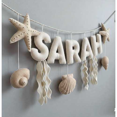 Custom Coastal Name Garland , Custom Name Decor, Baby Ocean Garland, Felt Name Garland, Nursery Decoration, Baby Shower, Newborn Gift