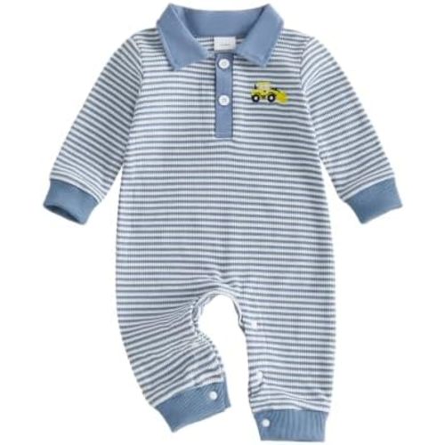 Newborn Outfits Baby Boy Clothes Fall Sailboat Western Waffle Knit Romper