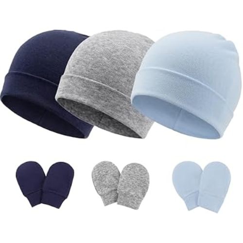 Newborn Baby Hats and Mittens Set Infant Beanie Cap Toddler Gloves Newborn Hospital Hats for Baby Boy Girl Kid 0-6 Months