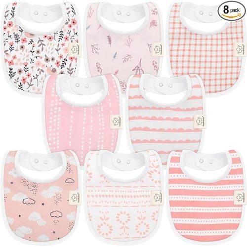 8-Pack Organic Baby Bibs for Boys, Girls - Soft Cotton Drooling and Teething Bibs for Baby Girl & Boy, Extra Absorbent, Easy To Clean & Put On for Toddler, Newborn, Infant 0-24 Months (Sweet Charm)