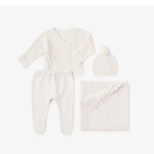 White Cashmere Pointelle Layette Set with Box – Elegant Baby