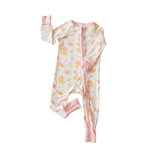 Convertible Zip Romper in Bubble Duckies Pink | Caden Lane