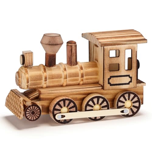 Tofficu Wooden Train Locomotive Ornament Vintage Steam Train Figurine for Boys Room Decor Retro Wood Collectible 7.28 X 4.92 X 2.95 Inches