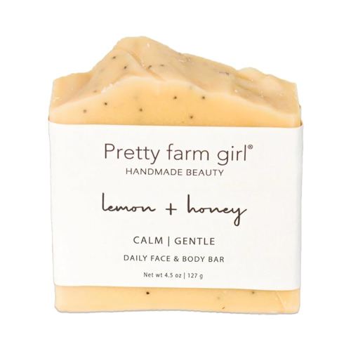 Pretty farm girl Lemon + Honey + Poppy Seed Soap Bar - Calm & Gentle - Lemongrass Scented - Handmade - All Skin Types - Tallow & Goat Milk