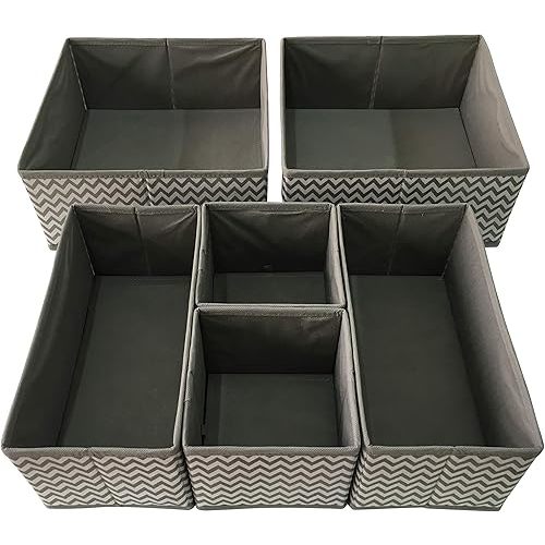 Foldable Cloth Storage Box Closet Dresser Drawer Organizer Cube Basket Bins Containers Divider with Drawers for Underwear, Bras, Socks, Ties, Scarves, 6 Pack, Stripe