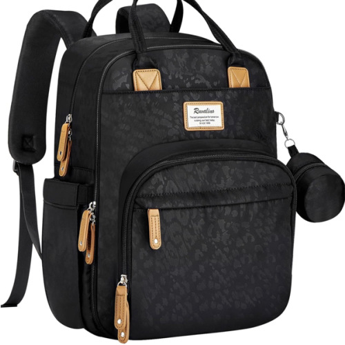 RUVALINO Diaper Bag Backpack-Multifunction Baby Travel Bag with Changing pad, Insulated Bottle Holders & Pacifier Case, Large Capacity, Waterproof, Black Leopard